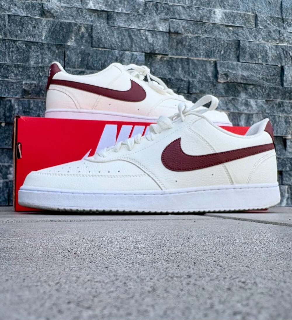 Nike Court Vision Low Pony White Burgundy Crush Sneakers (Excellent Condition)